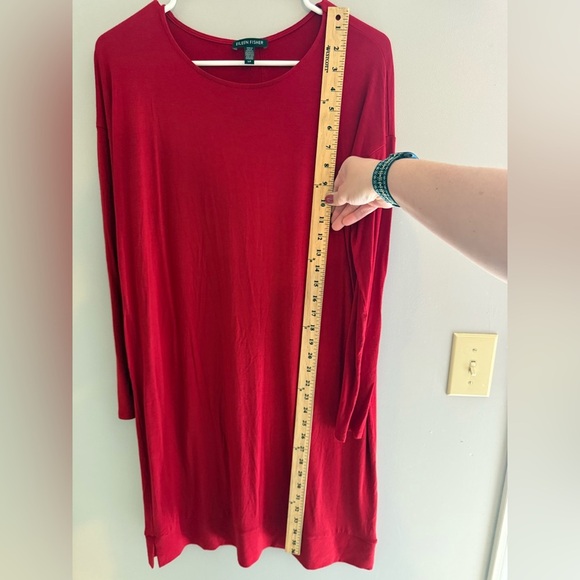 Eileen Fisher Womens Red Viscose Jersey Long Sleeve Shift Dress SX SM Stretch - Picture 7 of 8